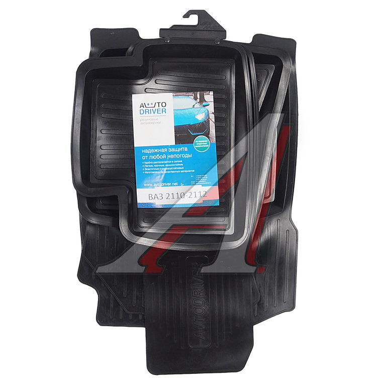 Коврик салона ВАЗ-2110-2112 резина черный с перемычкой (4 предм.) ДВА КОЛЕСА