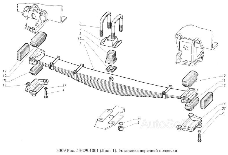 Рессора газ 53 передняя схема