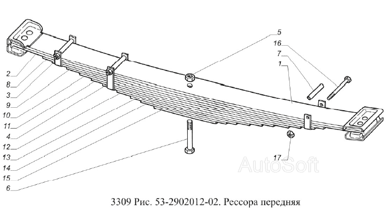 Рессора газ 53 передняя схема