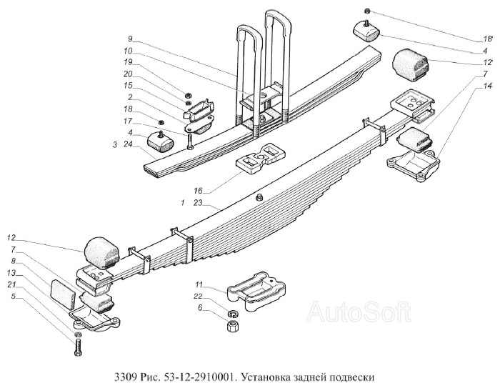 Рессора газ 53 передняя схема