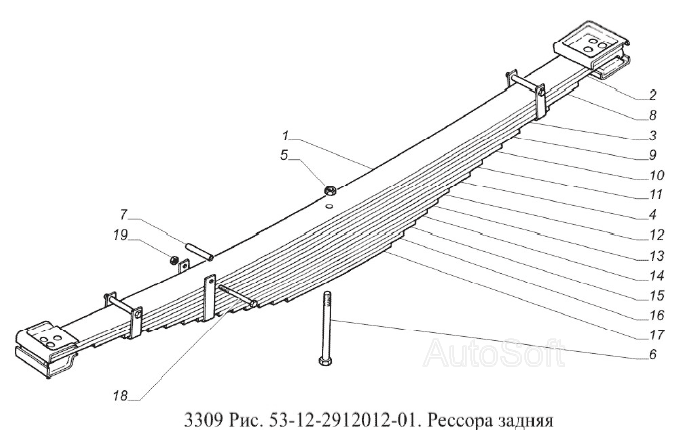 Рессора газ 53 передняя схема