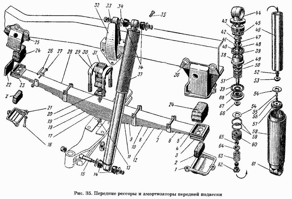 Рессора газ 53 передняя схема