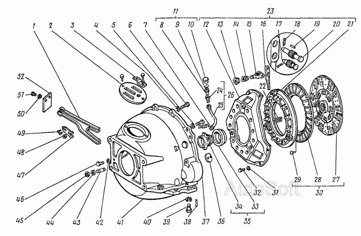 Сцепление газ 53 схема