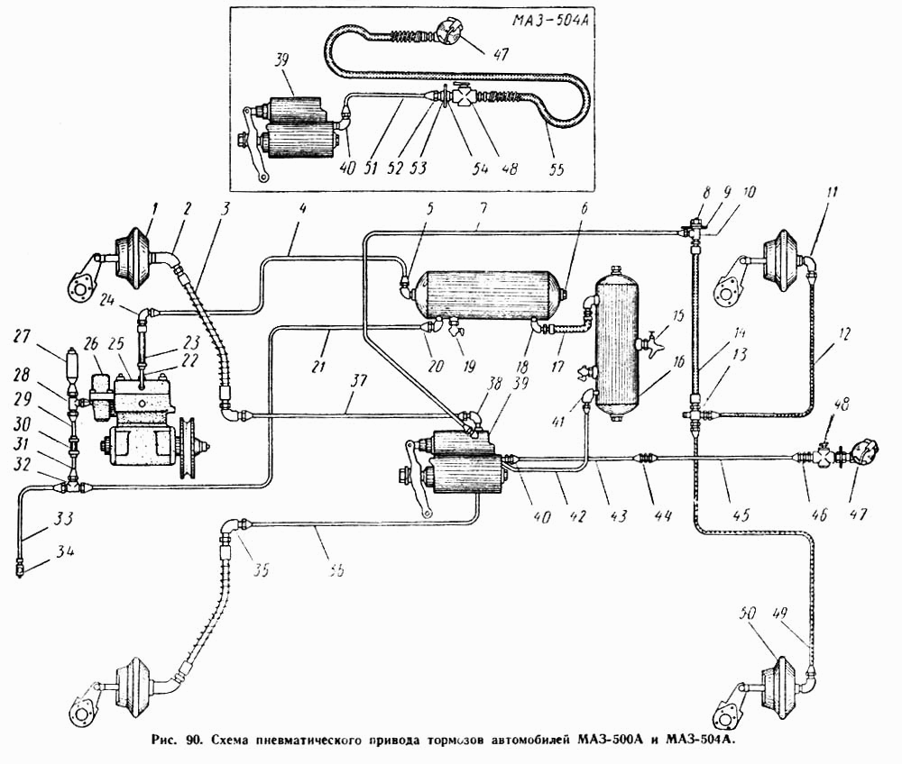 Маз 5516 схема тормозной системы
