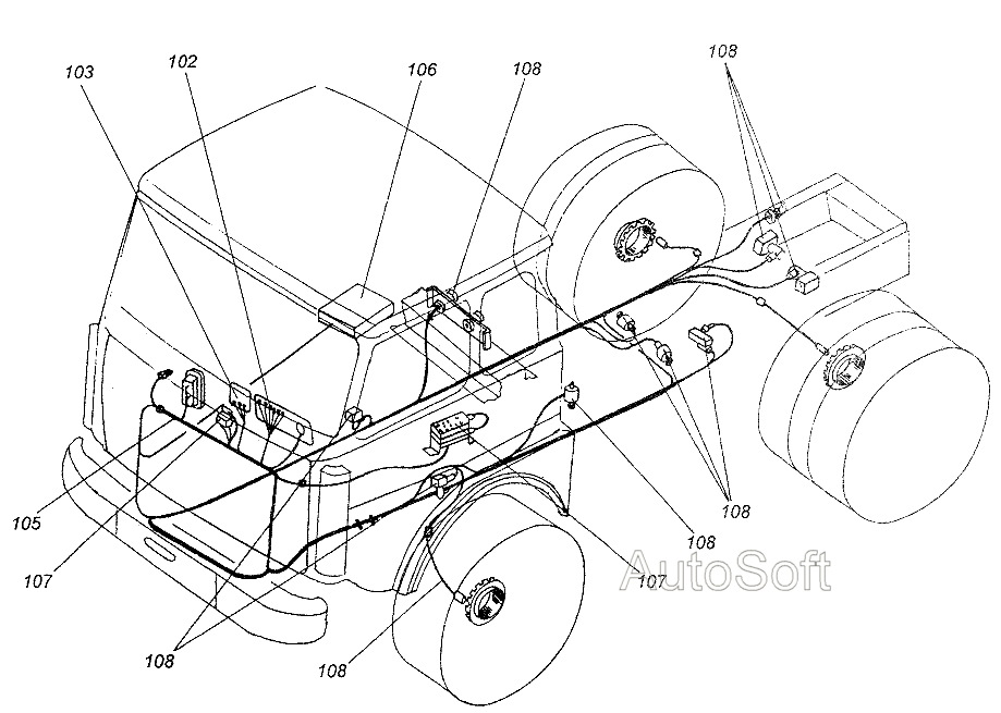 Установка электрооборудования АБС тормозов МАЗ-5440B9, 6430B9 (Чертеж № 414: спи