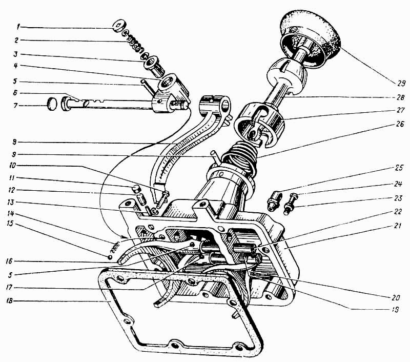 Переключения передач паз. Механизм КПП ПАЗ-3205. Механизм переключения КПП ПАЗ 3205. Рычаг коробки ПАЗ 3205. Переключения передач ПАЗ 672.