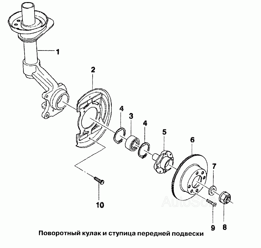 Поворотный кулак и ступица передней подвески Chevrolet Lanos (Чертеж № 180:  список деталей, стоимость запчастей). Каталог 2007г.