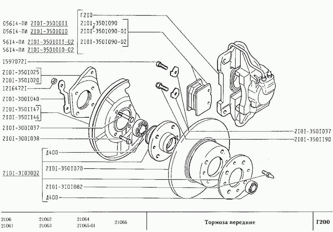 Тормоза Передние ВАЗ-2106 (Чертеж № 115: Список Деталей, Стоимость.