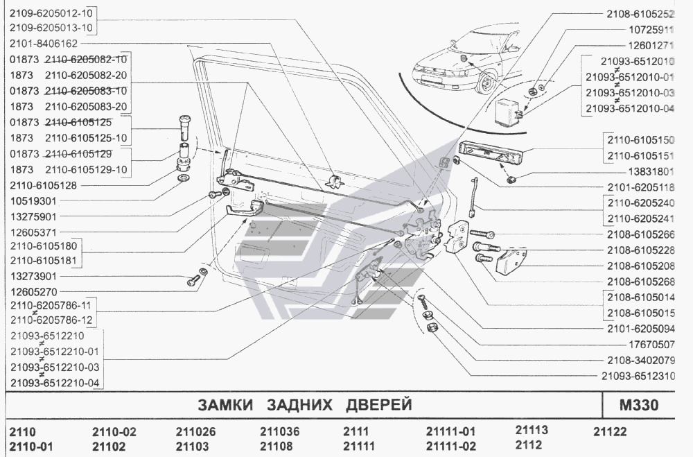 Ваз 2110 схема замка двери