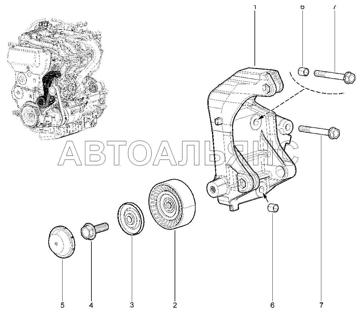 Установка генератора LADA Granta 2190 (Чертеж № 127: список деталей, стоимость з