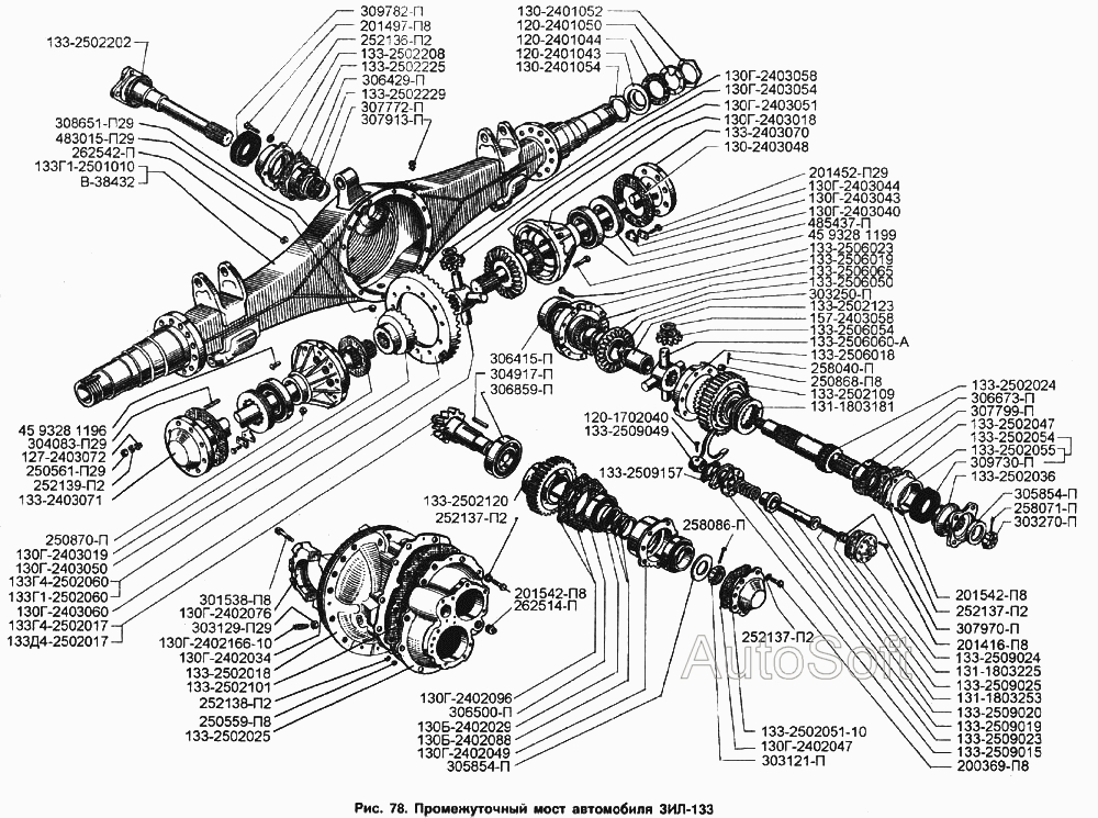 Каталог зил 131. Редуктор среднего моста ЗИЛ 131 схема. Редуктор заднего моста ЗИЛ-5301 (ЗИЛ). Редуктор среднего моста ЗИЛ 131 схема номера подшипников. Схема трансмиссии ЗИЛ 133г40.