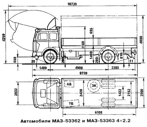 Чертеж МАЗ-53362 и 53363