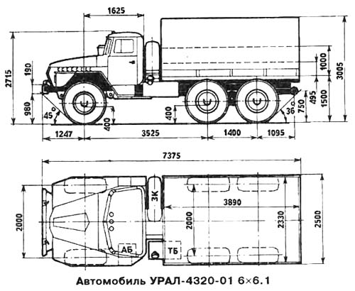 Чертеж УРАЛ-4320-01 и УРАЛ-43202-01