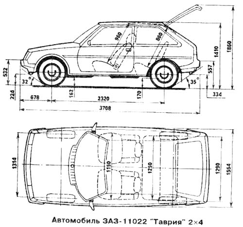 Чертеж ЗАЗ-11022 Таврия