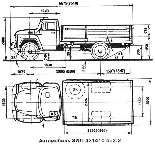 Чертеж ЗИЛ-431410 и ЗИЛ-431510