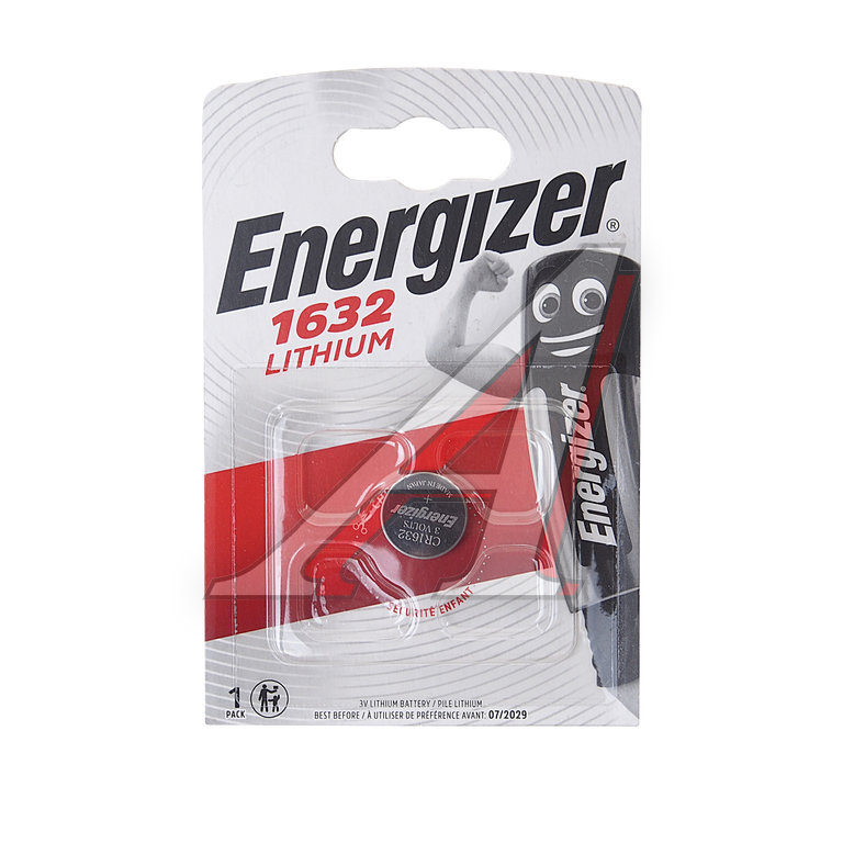 Батарейка CR1632 3V таблетка (пульт сигнализации, ключ) блистер (1шт.) Lithium ENERGIZER