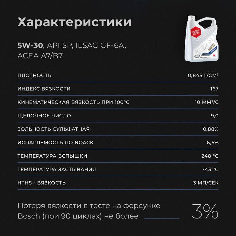 Масло моторное ВМП-АВТО Modern A7/B7/GF-6A 5W30 синт. 1л, ВМПАВТО 5W30, фото 7 Изображение 7, 9275 Масло моторное ВМП-АВТО Modern A7/B7/GF-6A 5W30 синт. 1л