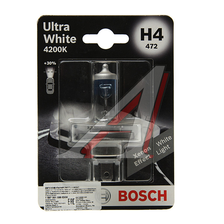 Лампа 12V H4 6055W P43t блистер (1шт.) Ultra White BOSCH
