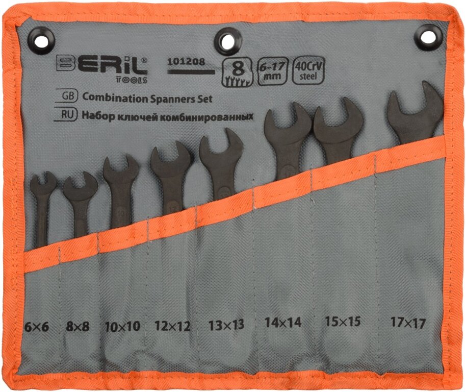 Набор ключей комбинированных 6-17мм 8 предметов в сумке BERIL, 10258, фото 1 Изображение 1, 101208 Набор ключей комбинированных 6-17мм 8 предметов в сумке BERIL