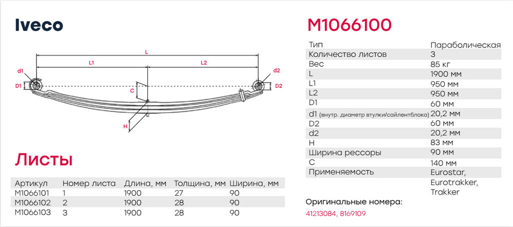 Лист рессоры IVECO Trakker передней №1 MARSHALL, F011T373ZA30, 8169094, фото 2 Изображение 2, M1066101 Лист рессоры IVECO Trakker передней №1 MARSHALL