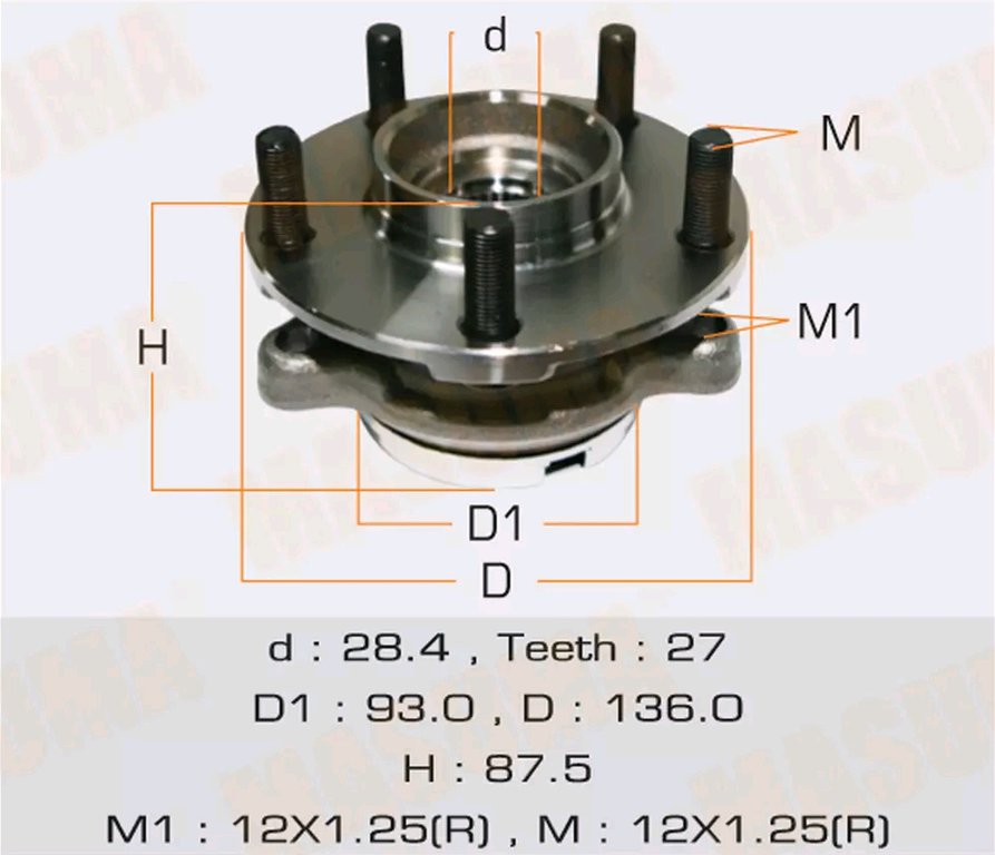 Ступица INFINITI FX35 (S50) передняя MASUMA, 0282-S50F, 40202-EJ70B, фото 2 Изображение 2, MW-21002 Ступица INFINITI FX35 (S50) передняя MASUMA