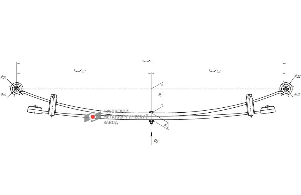Рессора УАЗ-236021 Профи задняя (2 листа) с ушками грузоподъемность 1000кг L=1500мм ЧМЗ