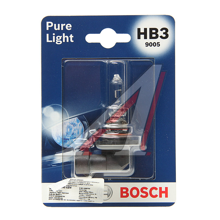Лампа 12V HB3 60W P20d блистер (1шт.) Pure Light BOSCH