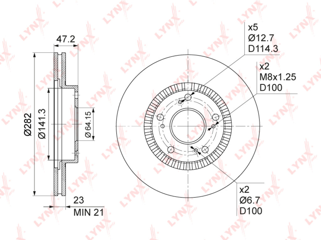 Диск тормозной HONDA Civic 4D, 5D (06-12) передний (1шт.) LYNX