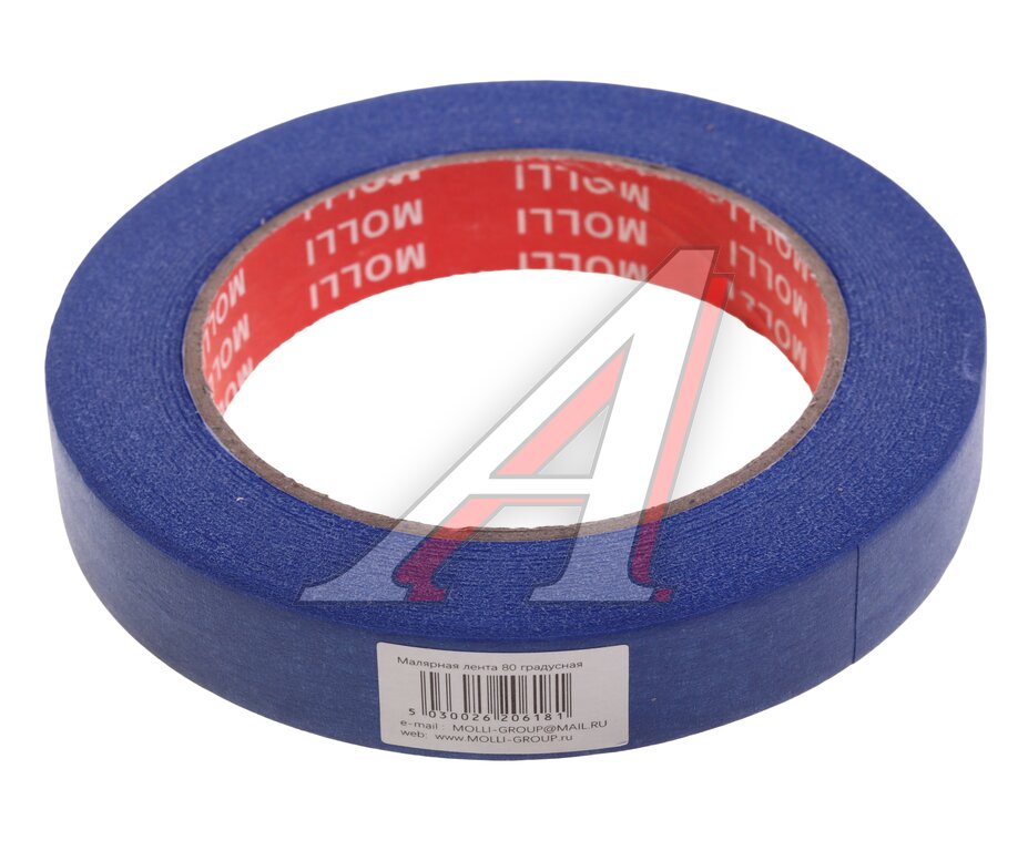 Скотч малярный 18ммх40м синяя (до 80C) MOLLI, MOLLI, фото 1 Изображение 1, 064-01321 Скотч малярный 18ммх40м синяя (до 80C) MOLLI