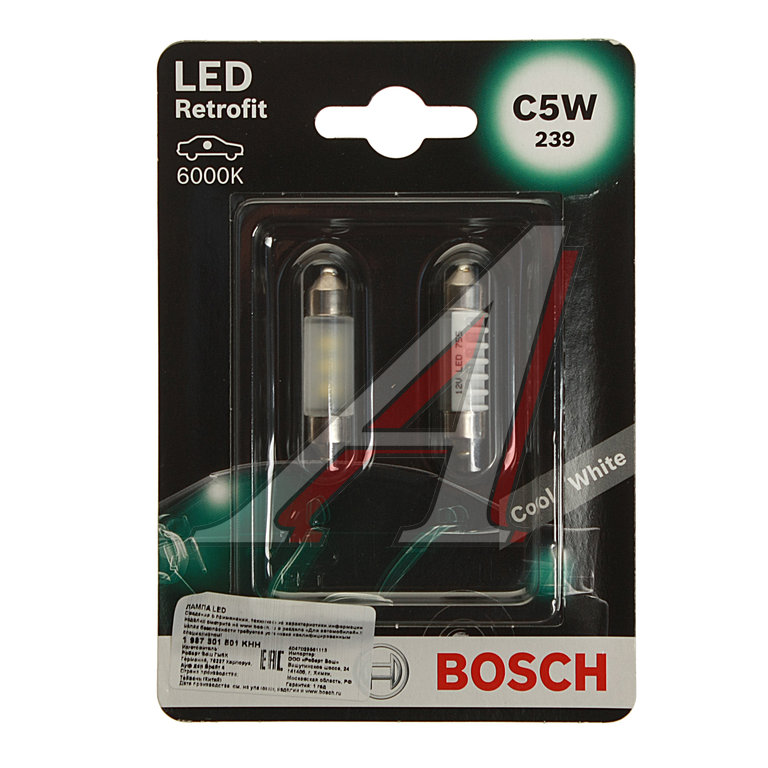 Лампа светодиодная 12V C5W SV8.5-8 двухцокольная блистер (2шт.) LED Retrofit BOSCH