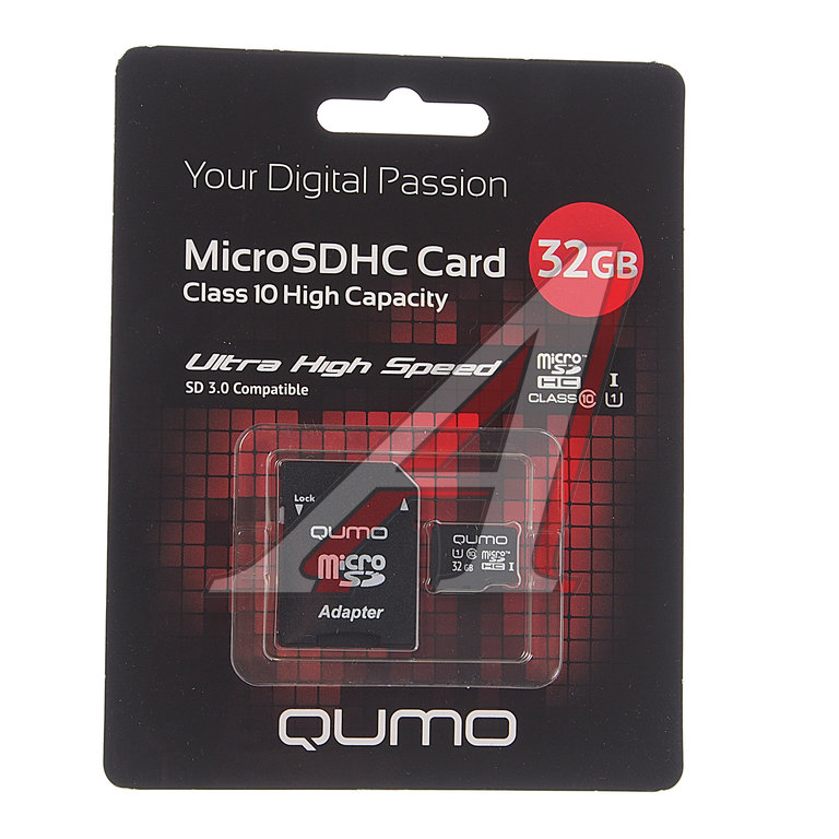 Карта памяти 32GB MicroSD class 10 + SD адаптер QUMO - QM32GMICSDHC10U1 ...
