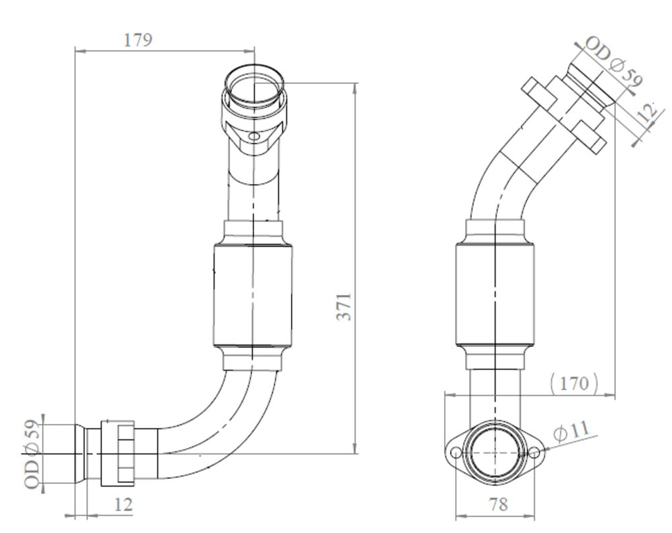 Труба выхлопная глушителя Actros правая от турбины (цинк) E-line, 54231, DINEX
