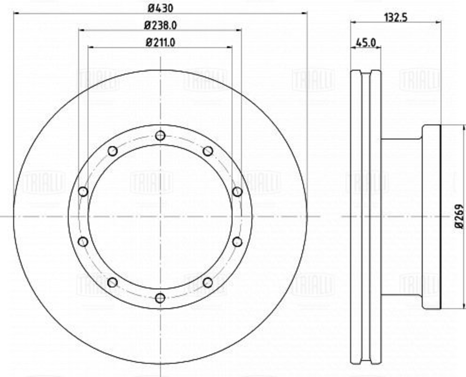 Диск тормозной КАМАЗ-5490 задний Actros (01-11) (MPI,MPII) передний/задний (1шт.), DF549, TRIALLI
