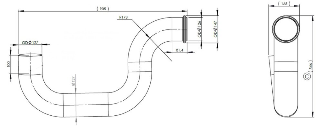 Труба глушителя промежуточная FH12 между бочками E-line, 80719, DINEX