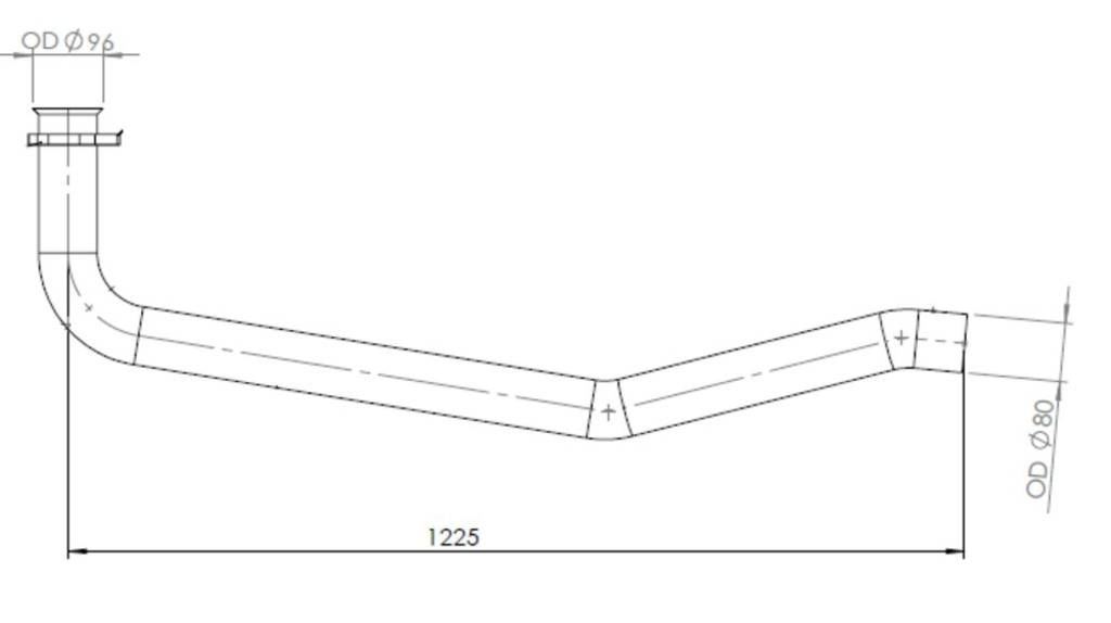 Труба приемная глушителя L2000 с треугольным фланцем (дв.D0824LFL,D0826LF), 47146, DINEX