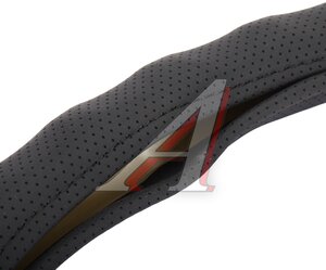 Изображение 4, S01102557 Оплетка руля (XXL) 45-47см черная натуральная кожа перфорация SKYWAY