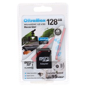 Изображение 1, OM128GCSDXC10-U3-V30 Карта памяти 128GB MicroSD class 10 + SD адаптер OLTRAMAX