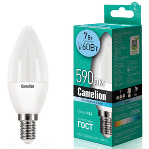 Изображение 1, LED7-C35/845/E14 Лампа светодиодная E14 С35 7W (60W) 220V холодный Ultra CAMELION