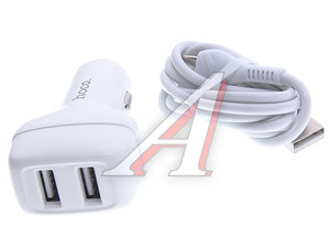 Изображение 1, Z36 white Устройство зарядное в прикуриватель 2USB 12V 2.4A кабель USB Type C HOCO