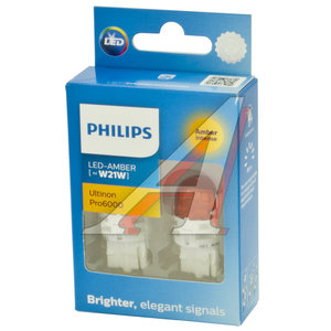 Изображение 2, 11065AU60X2 Лампа светодиодная 12V W21W WX3x16d 80Лм (2шт.) Led Amber Ultinon Pro6000 PHILIPS