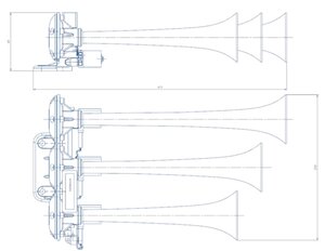 Изображение 4, 86EH12.100.03K Сигнал звуковой 12V воздушный 3-х рожковый красный (мелодийный) SEGER