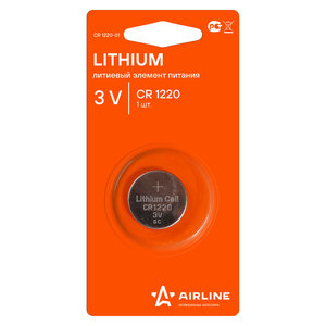 Изображение 1, CR1220-01 Батарейка CR1220 3V таблетка (пульт сигнализации,  ключ) (по 1шт.) Lithium AIRLINE