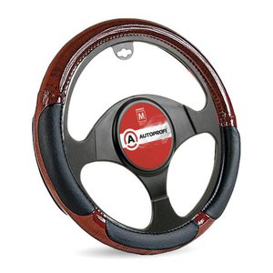 Изображение 1, SP-5022 BK/BK.WOOD (M) Оплетка руля (M) 37-39см черная искусственная кожа деревянные вставки AUTOPROFI