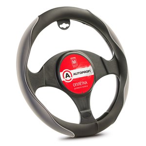 Изображение 1, AP-2021 BK/GY (M) Оплетка руля (M) 37-39см черно-серая софттач-нубук AUTOPROFI