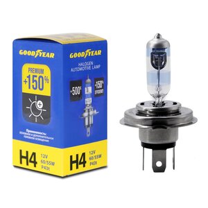Изображение 1, GY014150 Лампа 12V H4 60/55W P43t +150% Premium GOODYEAR