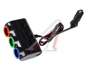 Изображение 1, NO.1523 Разветвитель прикуривателя 3-х гнездовой 12-24V 2USB OLESSON