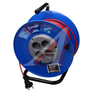 Изображение 1, *YKKsm50m-4g(6A) Удлинитель сетевой 50м 6А 1300Вт 4 гнезда (катушка) КОСМОС