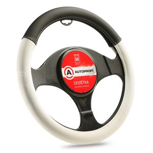 Изображение 1, AP-2022 BK/WH (M) Оплетка руля (M) 37-39см черно-белая нубук AUTOPROFI