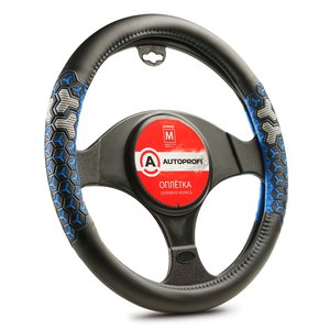 Изображение 1, AP-2050 BK/BL (M) Оплетка руля (M) 37-39см черно-синяя экокожа 3D вставки AUTOPROFI