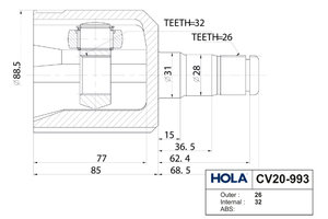 Изображение 4, CV20-993 ШРУС внутренний VW Golf AUDI A3 комплект HOLA